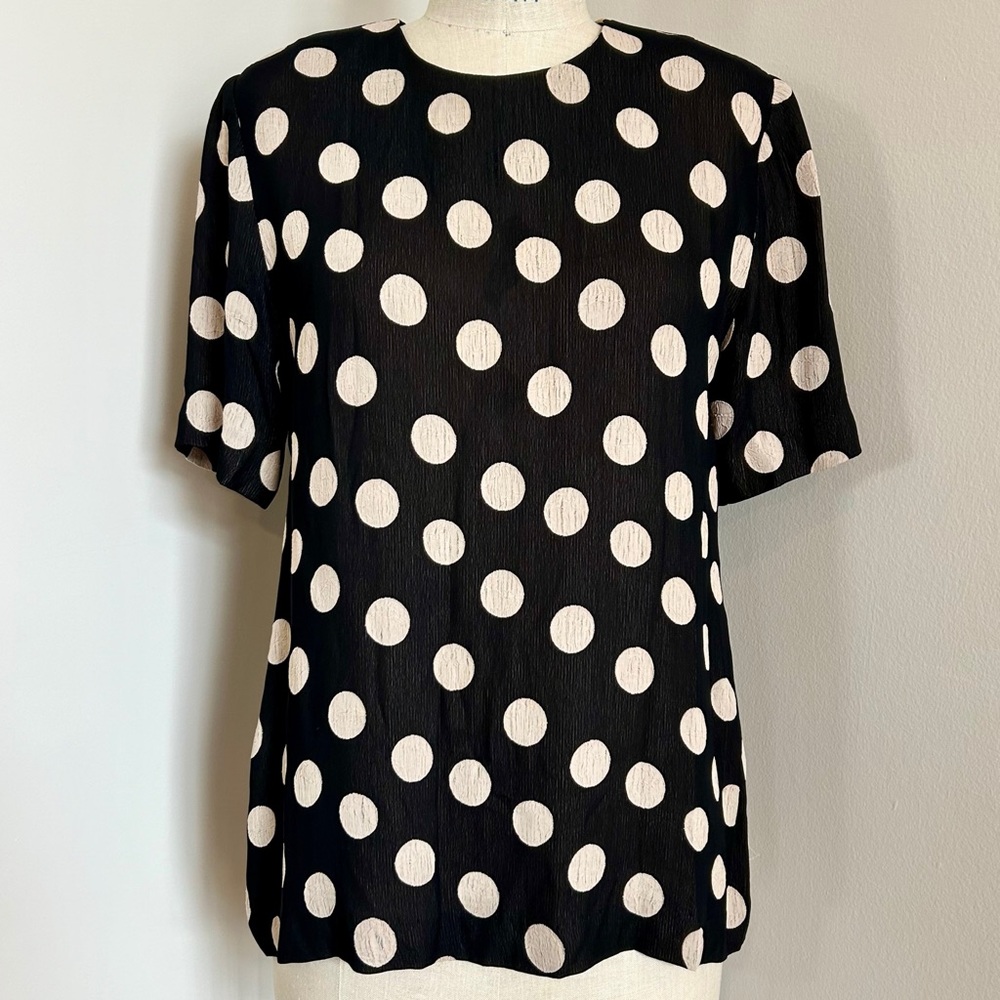 VTG 90s Tamotsu New York Blouse Polka Dot Rayon Minimalist Classic USA Sz M